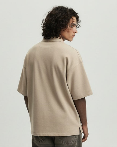Stone Oversized Relaxed Fit Embroidered Polo Shirt - R217159