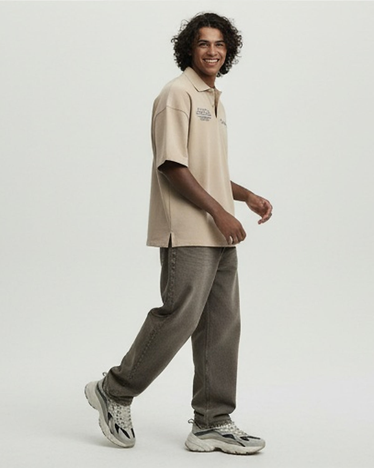Stone Oversized Relaxed Fit Embroidered Polo Shirt - R217159