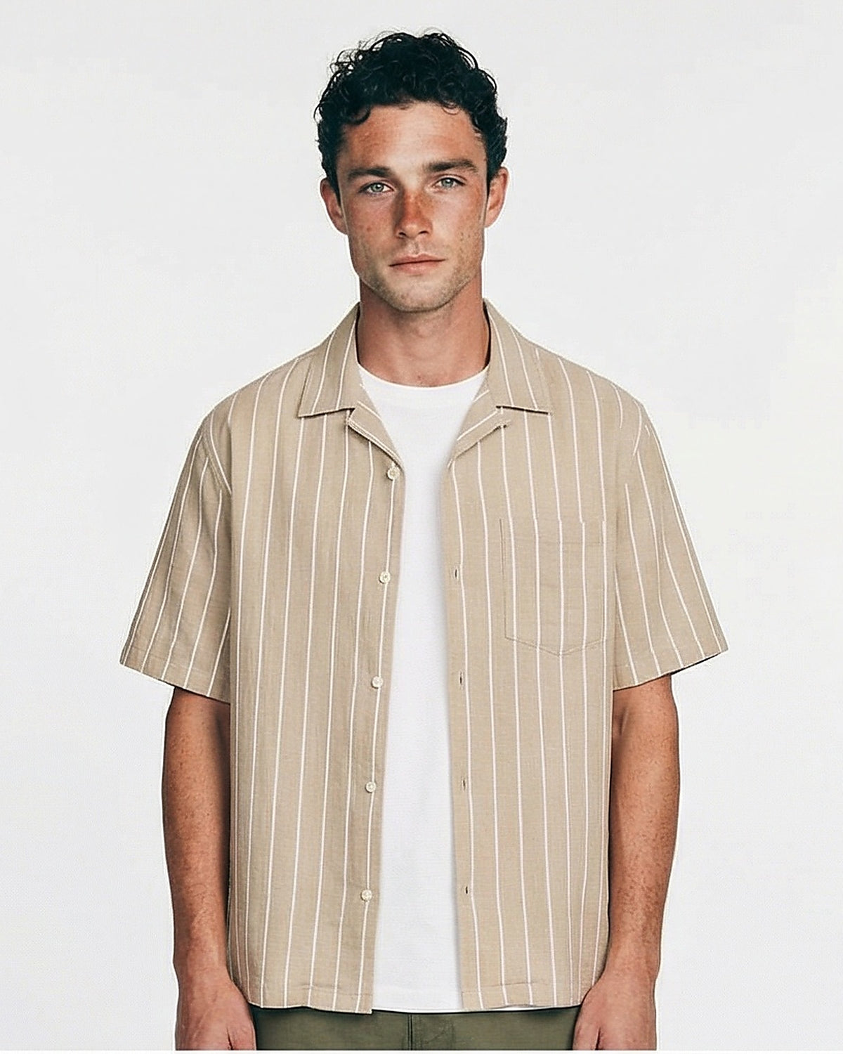Sand Pinstripe Relaxed Fit Resort Shirt - R217162