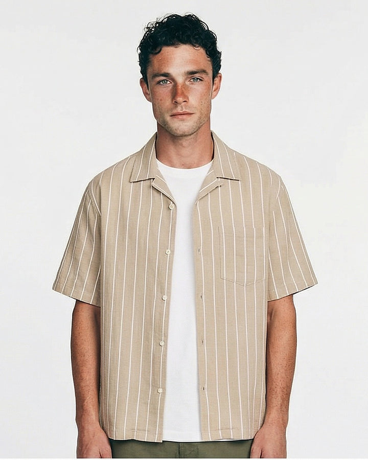 Sand Pinstripe Relaxed Fit Resort Shirt - R217162
