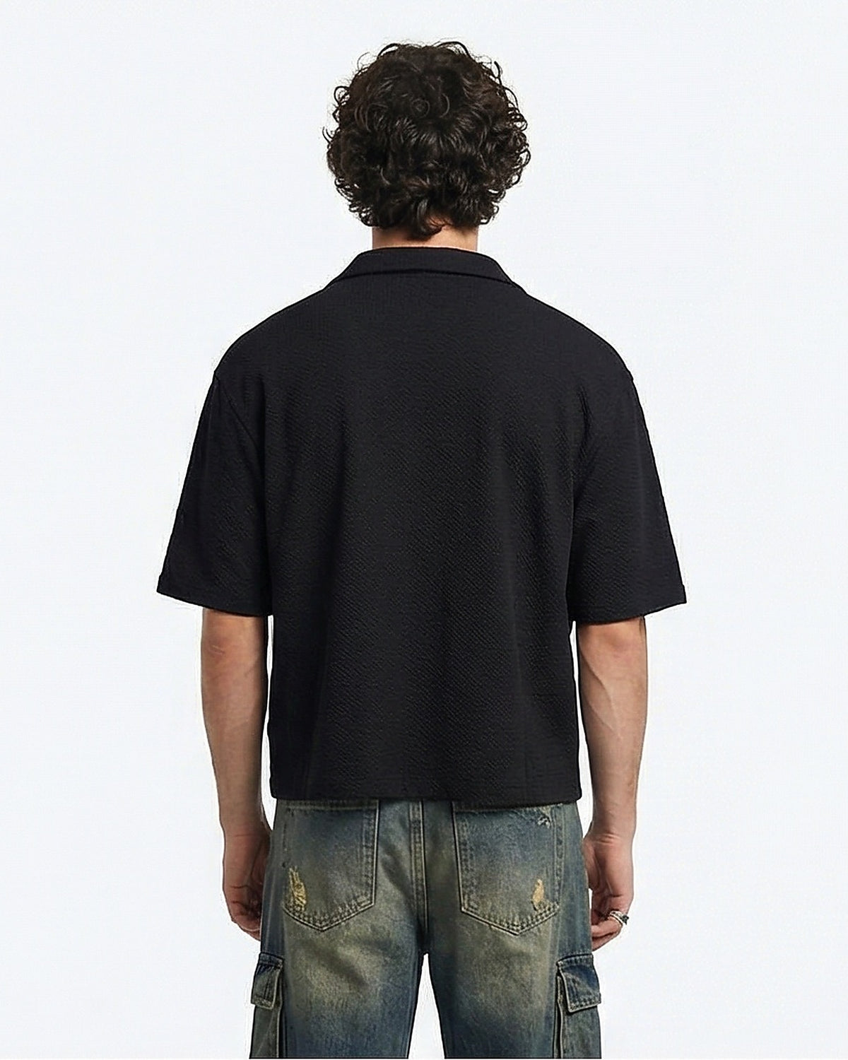 Noir Textured Camp Collar Resort Shirt -  R217167