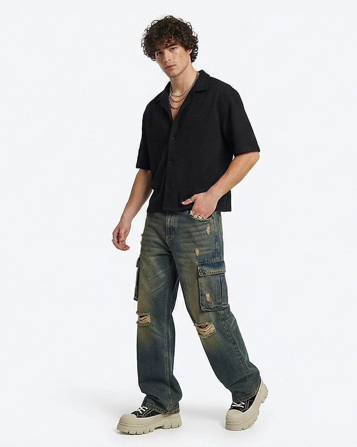 Noir Textured Camp Collar Resort Shirt -  R217167