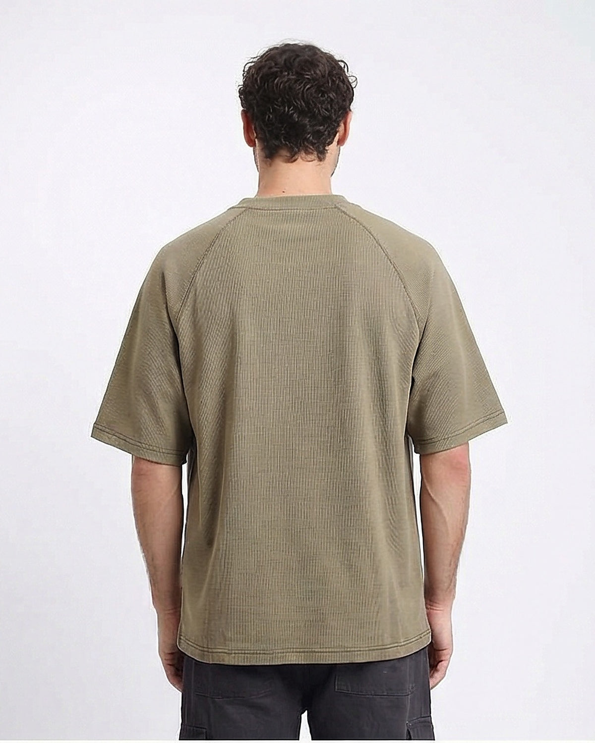 Olive Green Textured Raglan Sleeve Tee - R217172