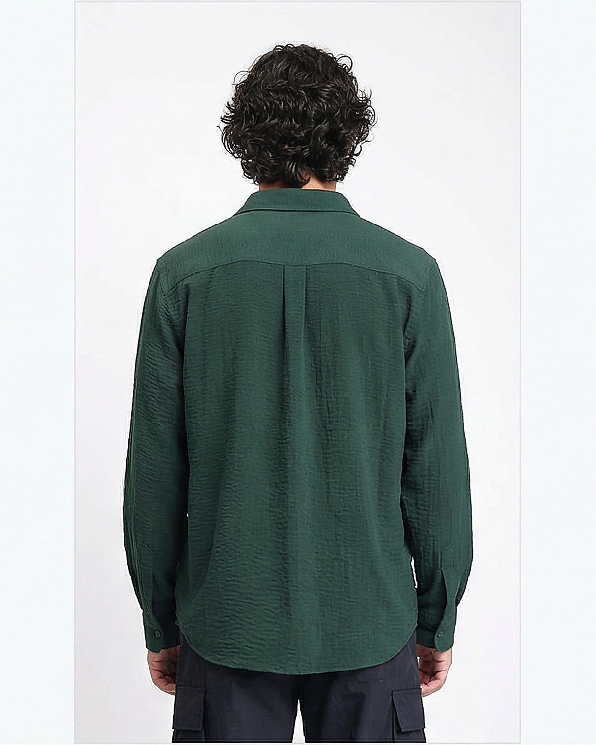 Forest Green Textured Relaxed Fit Long Sleeve Shirt - R217175