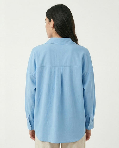 Ravin Oversized Box-Pleat Azure Button-Down Shirt in Sky Blue - R217216