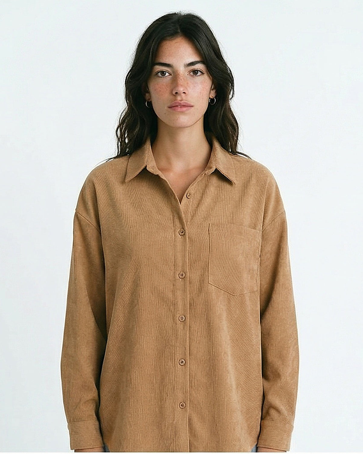 Camel Corduroy Oversized Button-Down Shirt - R217218