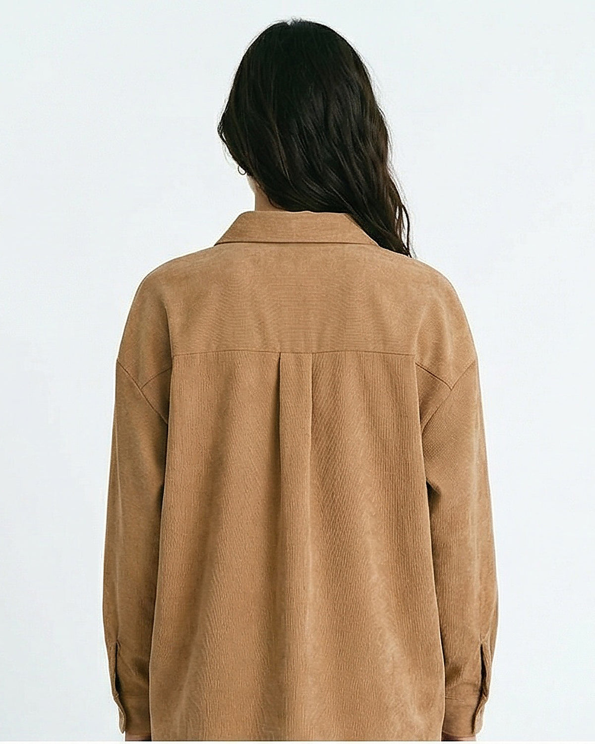 Camel Corduroy Oversized Button-Down Shirt - R217218