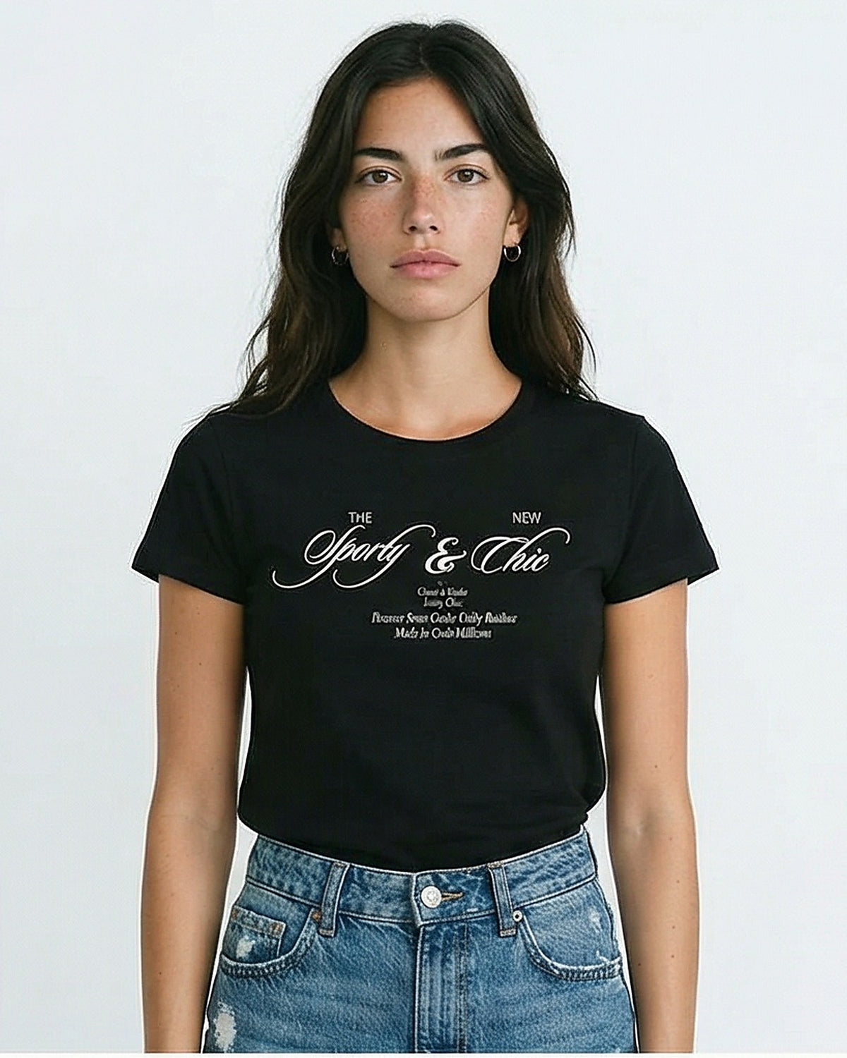 Women's Sporty & Chic Script Graphic Tee - Black - R217233