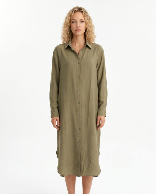 Olive Linen Oversized Maxi Tunic Shirt - R217240