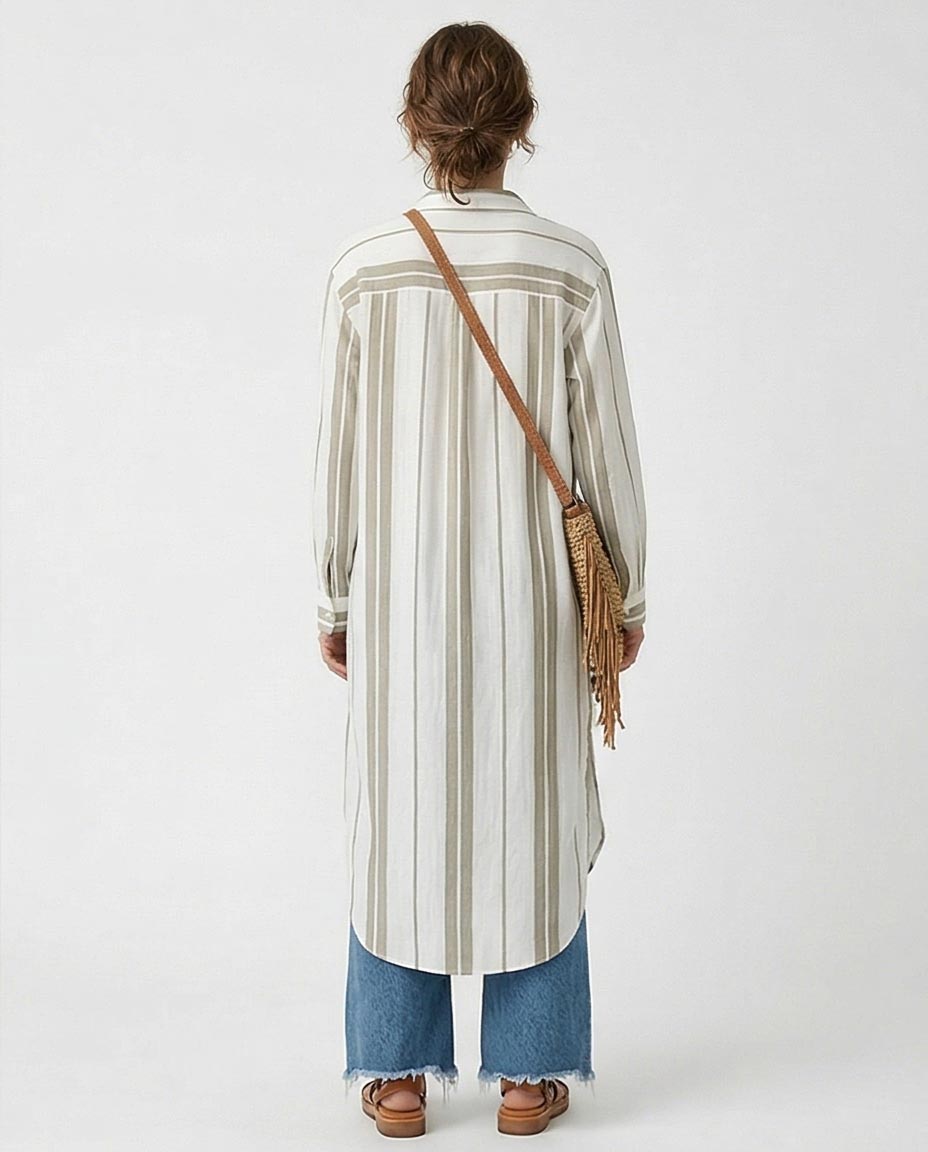 Ravin Women Striped Maxi Tunic Shirt with Deep Side Slits - R217240