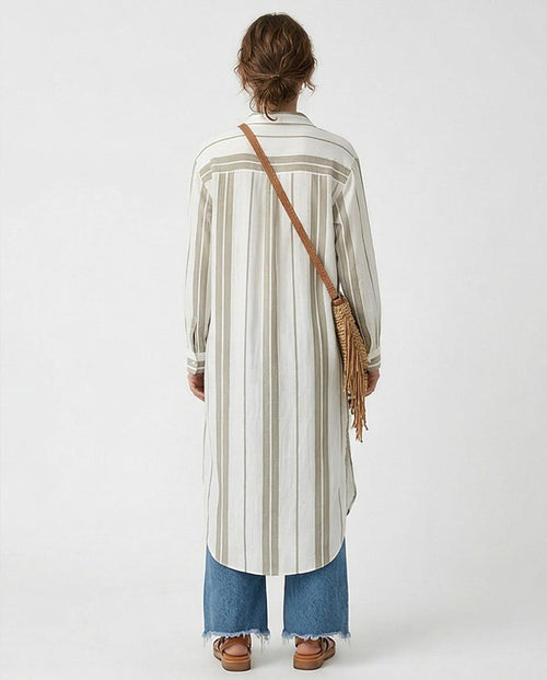 Ravin Women Striped Maxi Tunic Shirt with Deep Side Slits - R217240