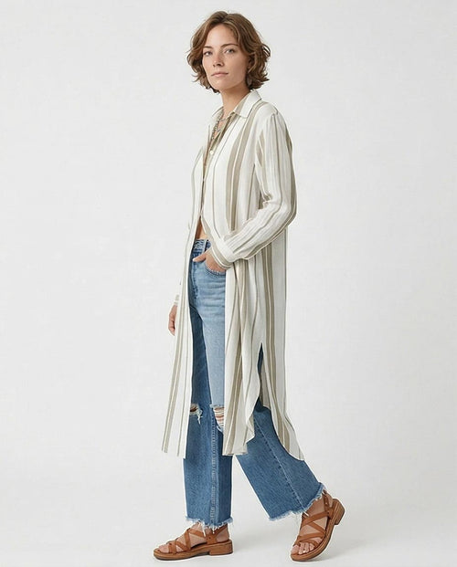 Ravin Women Striped Maxi Tunic Shirt with Deep Side Slits - R217240