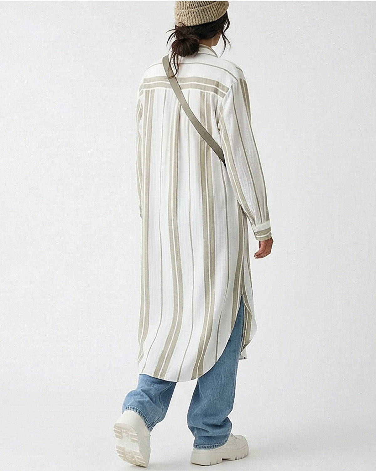 Ravin Women Striped Maxi Tunic Shirt with Deep Side Slits - R217240