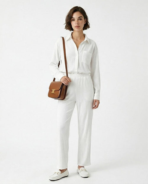 Ravin Women’s High-Waisted Crinkled Straight-Leg Pants – Textured Pull-On Relaxed Trousers - R217292