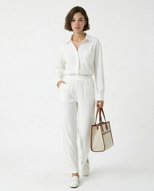 Ravin Women’s High-Waisted Crinkled Straight-Leg Pants – Textured Pull-On Relaxed Trousers - R217292