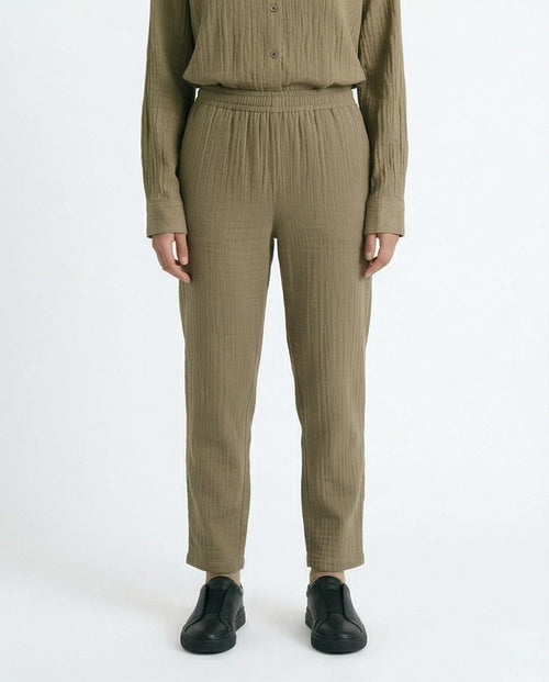 Ravin Elastic Waist Crinkle Plissé Straight-Leg Pants – Olive - R217294