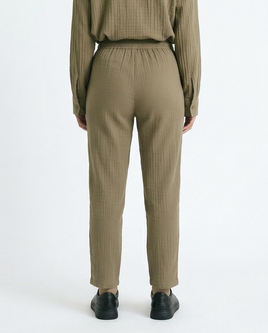 Ravin Elastic Waist Crinkle Plissé Straight-Leg Pants – Olive - R217294