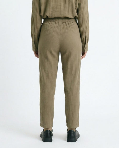 Ravin Elastic Waist Crinkle Plissé Straight-Leg Pants – Olive - R217294