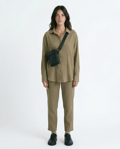 Ravin Elastic Waist Crinkle Plissé Straight-Leg Pants – Olive - R217294