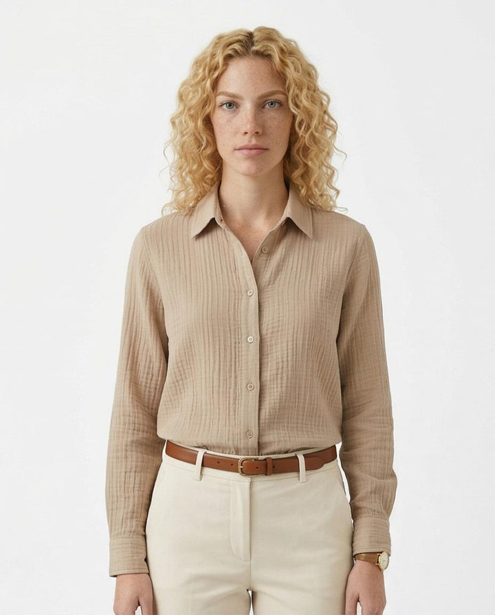 Ravin The Estate Collection | Raw Weave Textured Women Shirt in Antique Beige - R217299