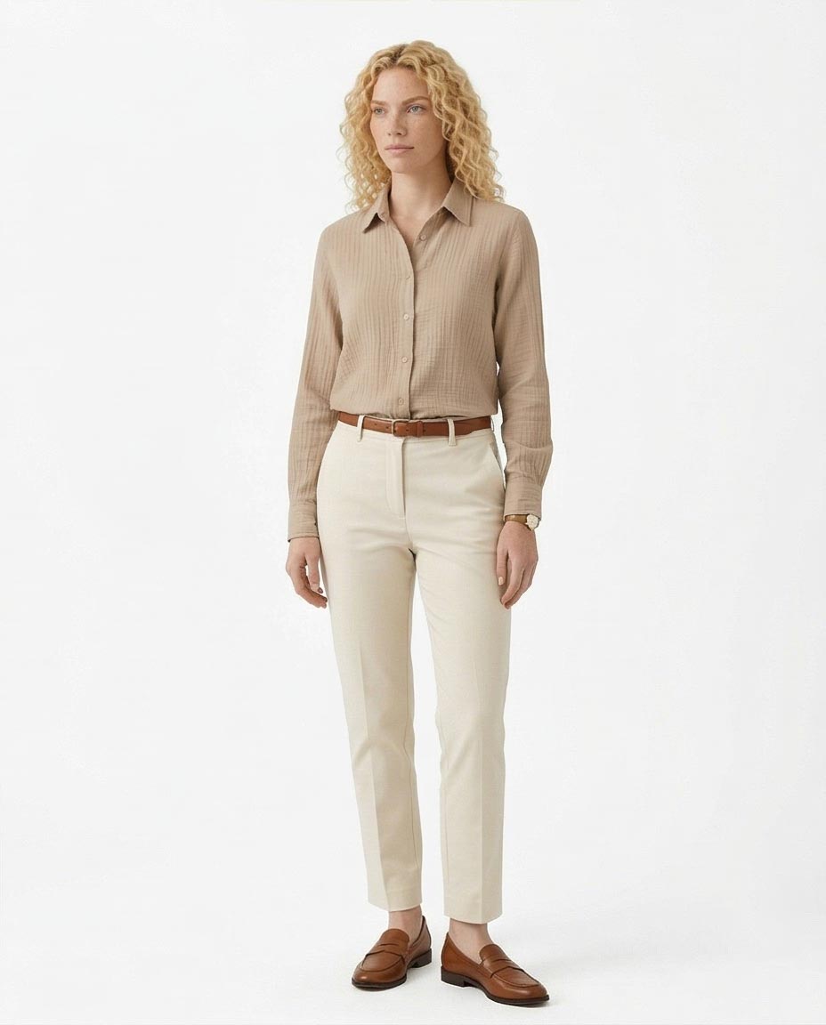 Ravin The Estate Collection | Raw Weave Textured Women Shirt in Antique Beige - R217299