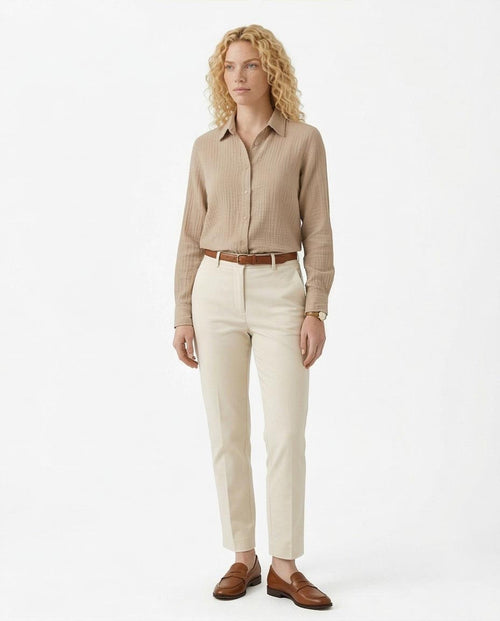 Ravin The Estate Collection | Raw Weave Textured Women Shirt in Antique Beige - R217299