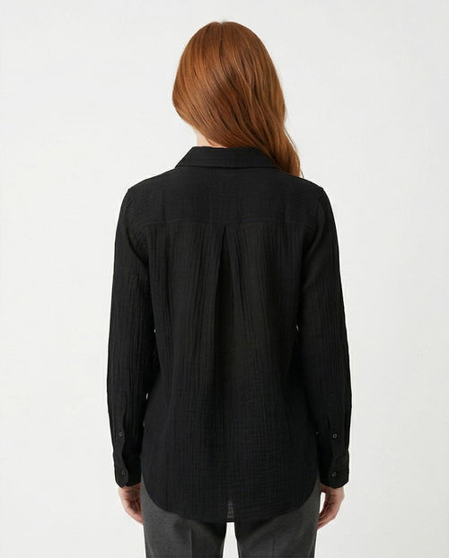 Ravin The Estate Collection | Raw Weave Textured Women Shirt in Noir Black- R217300