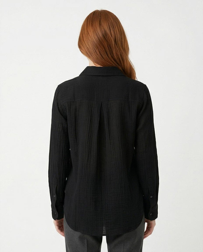 Ravin The Estate Collection | Raw Weave Textured Women Shirt in Noir Black- R217300