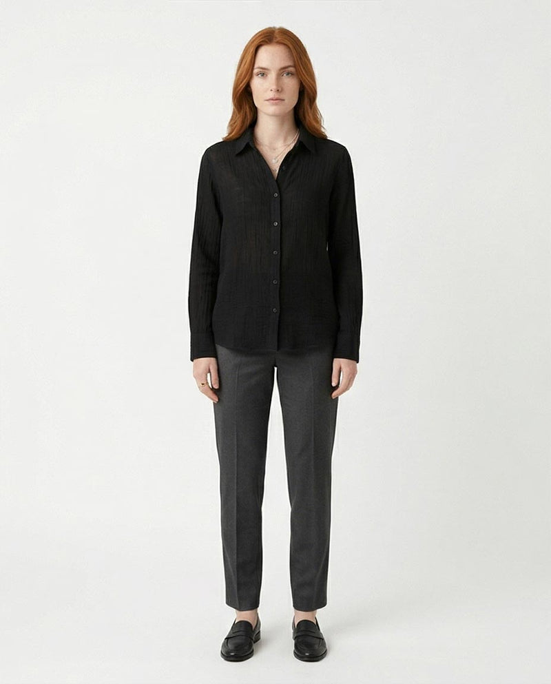 Ravin The Estate Collection | Raw Weave Textured Women Shirt in Noir Black- R217300