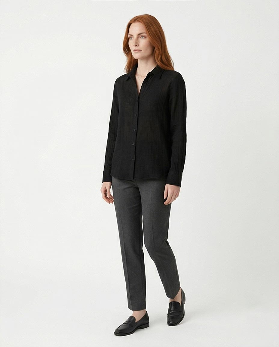 Ravin The Estate Collection | Raw Weave Textured Women Shirt in Noir Black- R217300