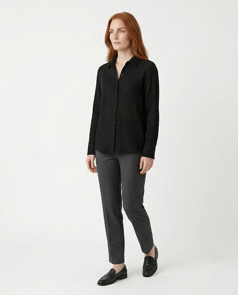 Ravin The Estate Collection | Raw Weave Textured Women Shirt in Noir Black- R217300