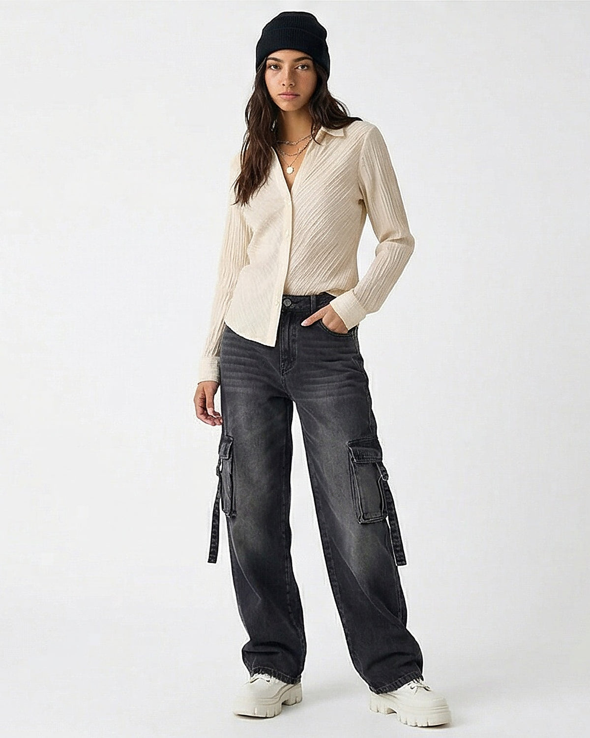 Stone Crinkle Textured Long Sleeve Shirt - R217302