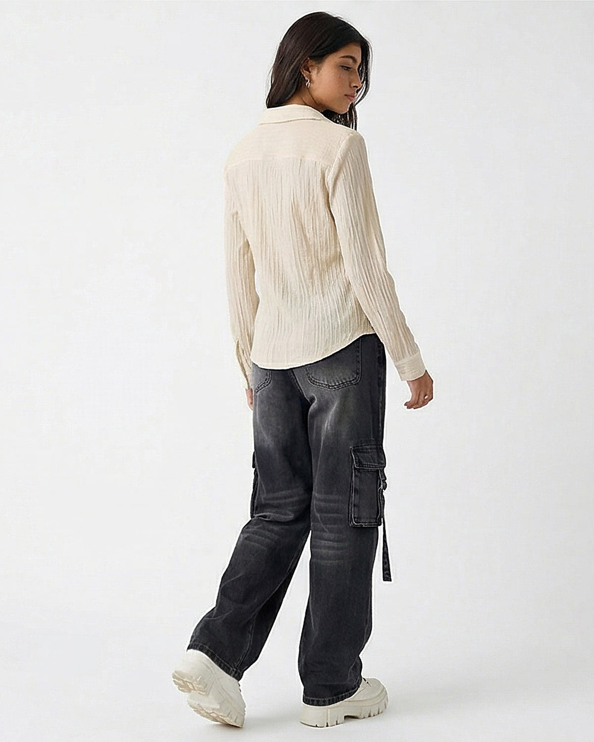 Stone Crinkle Textured Long Sleeve Shirt - R217302