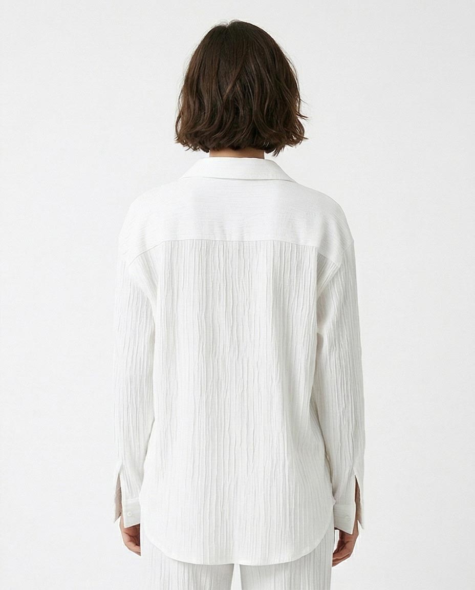 Ravin Women's Crinkled Relaxed-Fit Button-Down Shirt – Textured Oversized Long Sleeve Blouse - R217304