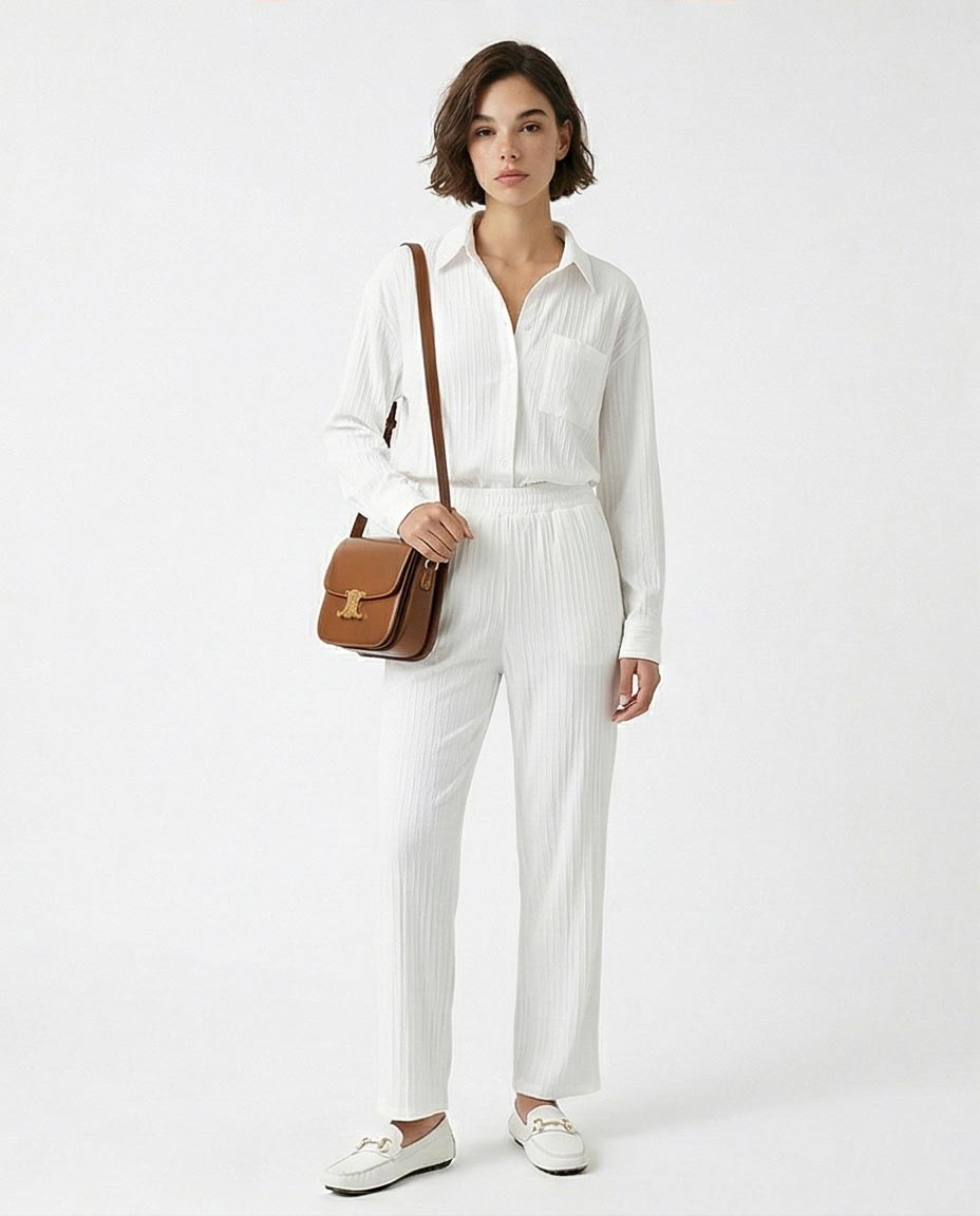 Ravin Women's Crinkled Relaxed-Fit Button-Down Shirt – Textured Oversized Long Sleeve Blouse - R217304