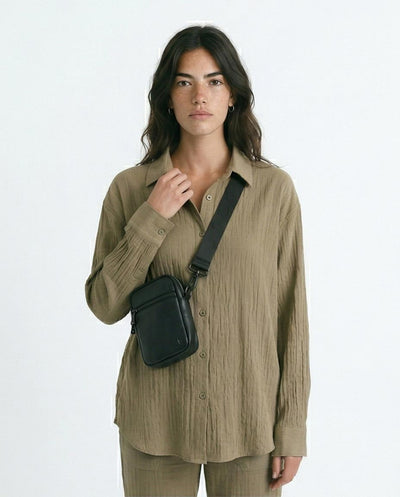 Ravin R217306 Relaxed Fit Crinkle Plissé Button-Down Shirt – Olive - R217306