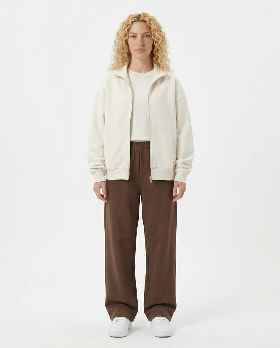 Ravin Wide-Leg Heavyweight Fleece Trousers in Chocolate Brown - R217328