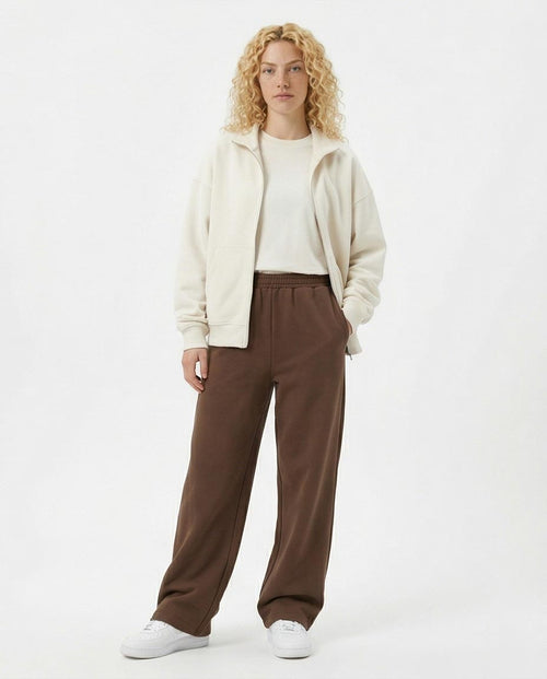 Ravin Wide-Leg Heavyweight Fleece Trousers in Chocolate Brown - R217328