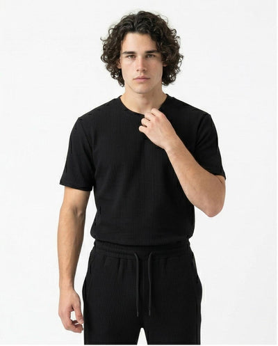 Ravin Ribbed Knit Crew Neck Tee – Stealth Black - R217422