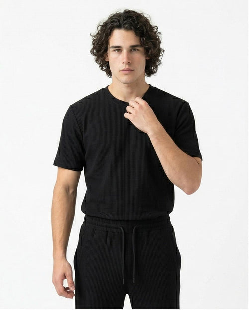 Ravin Ribbed Knit Crew Neck Tee – Stealth Black - R217422