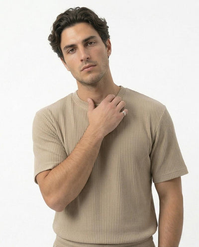 Ravin Ribbed Knit Crew Neck Tee – Sand - R217423