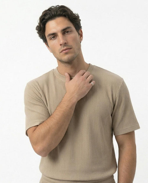 Ravin Ribbed Knit Crew Neck Tee – Sand - R217423