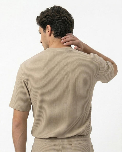 Ravin Ribbed Knit Crew Neck Tee – Sand - R217423