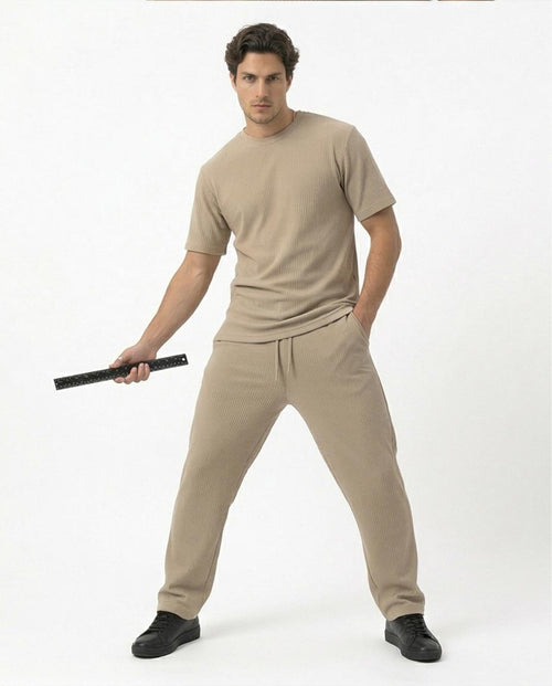 Ravin Ribbed Knit Crew Neck Tee – Sand - R217423