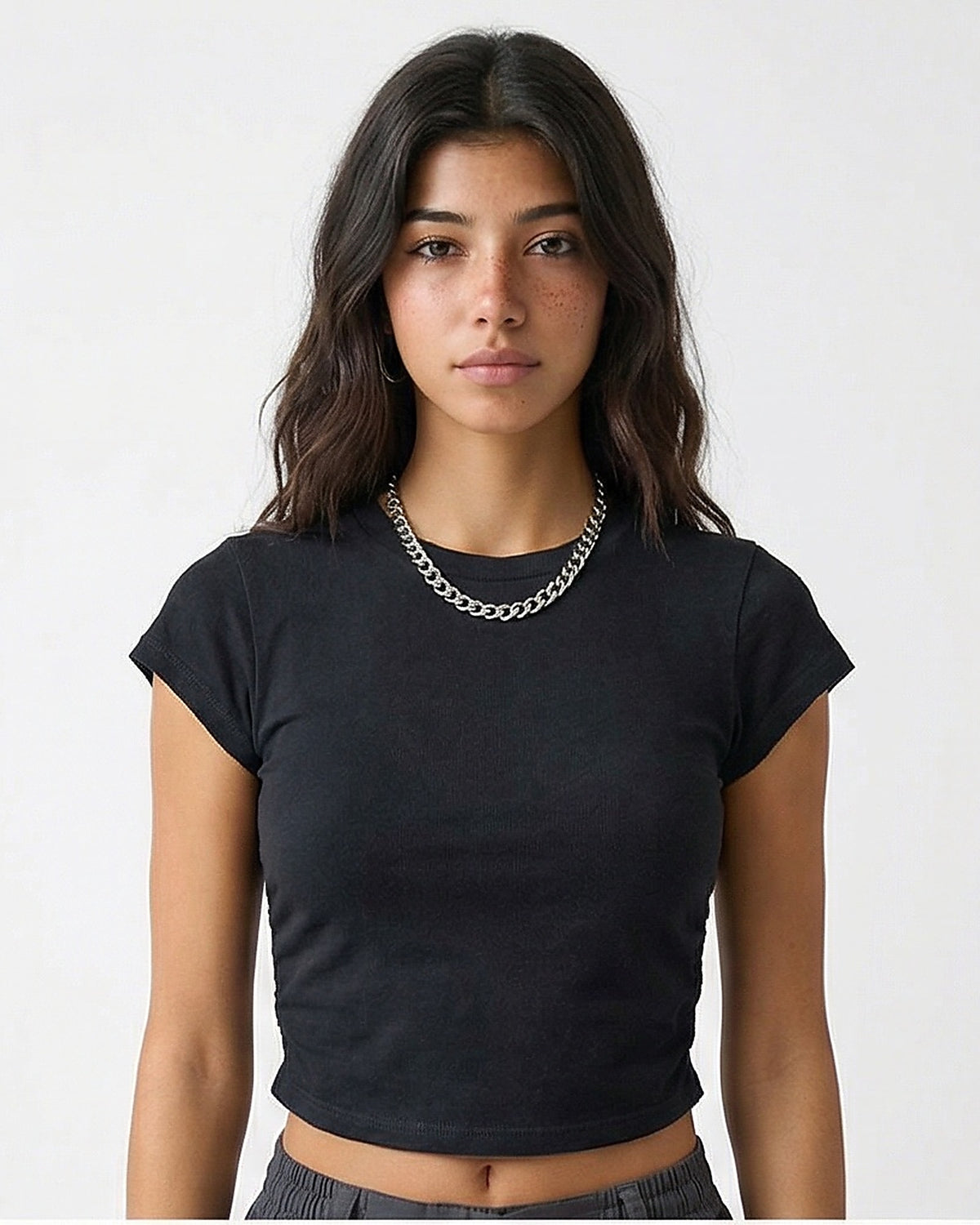 Midnight Black Cropped Essential Baby Tee - R217436