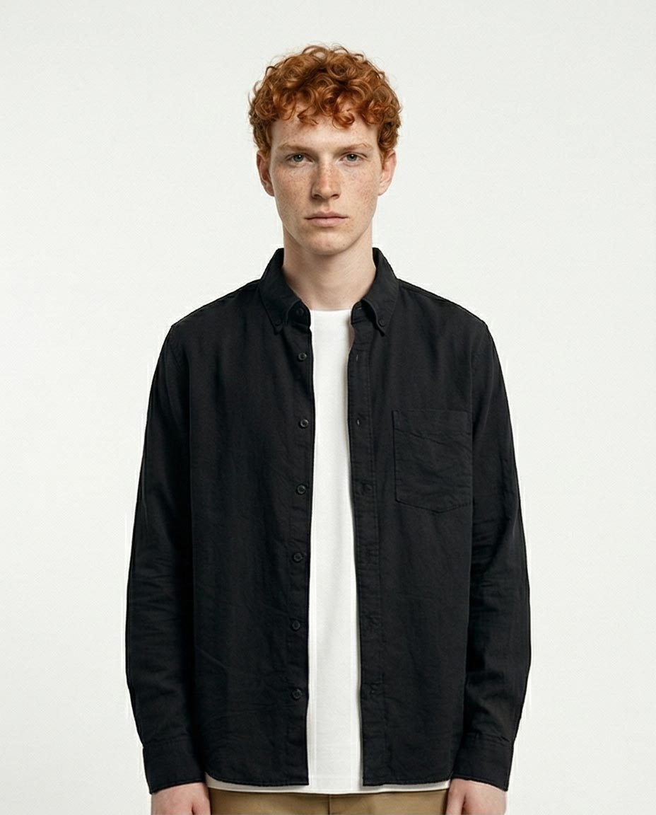 Ravin Men's Premium Linen-Blend Button-Down Shirt – Midnight Black - R217437