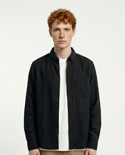 Ravin Men's Premium Linen-Blend Button-Down Shirt – Midnight Black - R217437