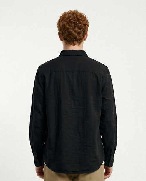 Ravin Men's Premium Linen-Blend Button-Down Shirt – Midnight Black - R217437