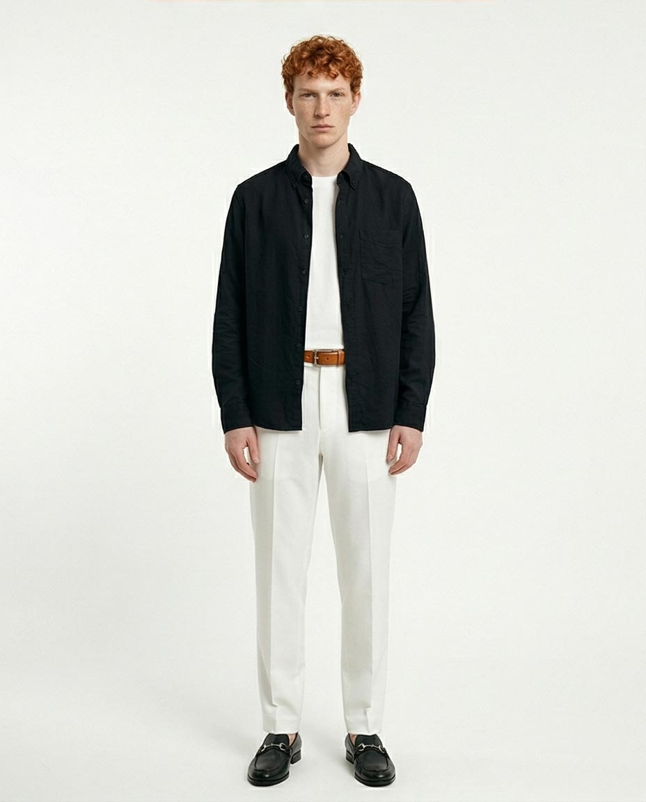 Ravin Men's Premium Linen-Blend Button-Down Shirt – Midnight Black - R217437