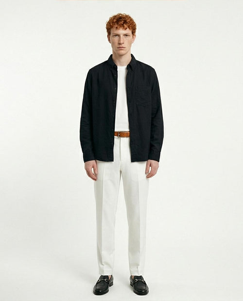 Ravin Men's Premium Linen-Blend Button-Down Shirt – Midnight Black - R217437